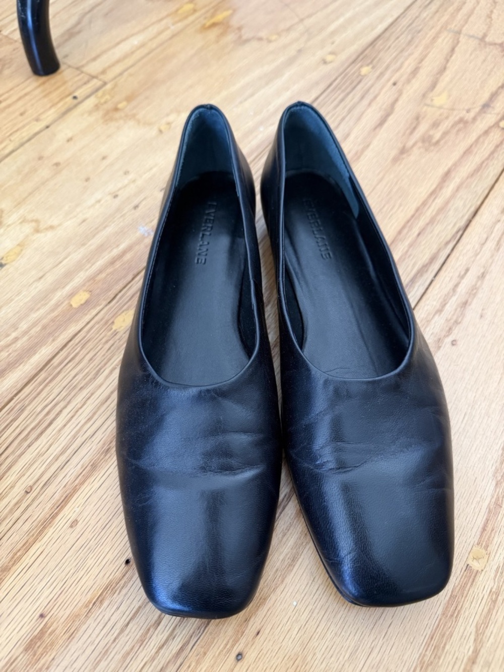 Everlane Gallery Square-Toe Leather Flats, Black, Size 6.5